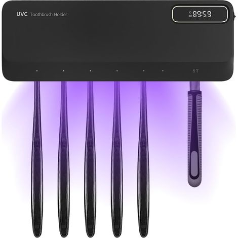 Brosse à Dents Désinfectante UV Murale, Stérilisateur et Support avec Séchage, Rechargeable 2000 mAh, pour Brosse à Dents Électrique et Manuelle – Noir (1/5)