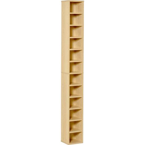 Torre de almacenamiento para CD/DVD de 12 niveles en madera natural 21 x 20 x 175 cm (1/4)