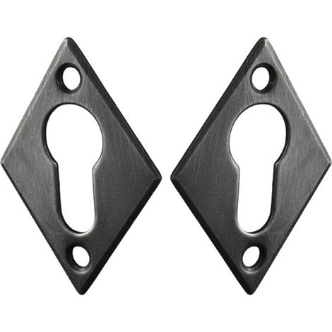 Ouvre&Déco – 2 rosaces de poignée de porte losanges Ellix trou de cylindre, Fer aspect patiné