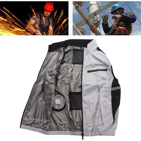 Chaleco con ventilador USB portátil y aire acondicionado personal, talla XL, gris claro, poliéster transpirable y resistente a los rayos UV con 2 ventiladores extraíbles para el trabajo y el senderism (1/5)