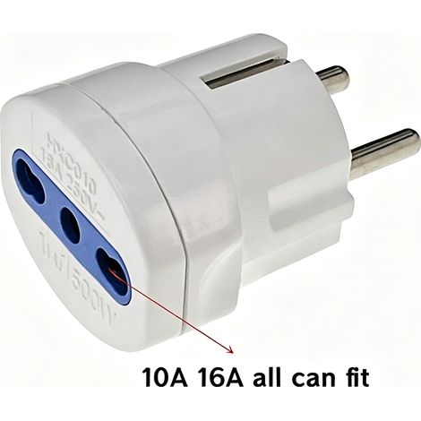 Adaptateur de prise européenne de type L vers italienne, 16 A, blanc. (1/4)
