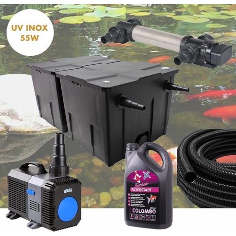 Kit De Filtration Complet Avec UV 55W INOX + Bactéries 2500 ml Pour Bassin De Jardin De 30m3 (1/5)