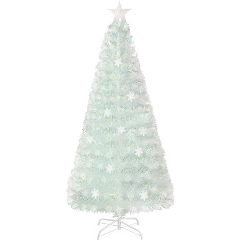 COSTWAY 120cm Árbol de Navidad Artificial Blanco, Hojas Iridiscentes, Árbol de Navidad de Fibra Óptica Preiluminado, 18 Luces LED de Copos de Nieve, Decoración Navideña para Oficina y Hogar (1/5)