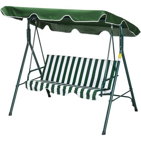 3-Sitzer-Gartenstuhl aus Stahl und Teslin mit Sonnenschutzdach, 172 x 110 x 153 cm, Weiß und Grün