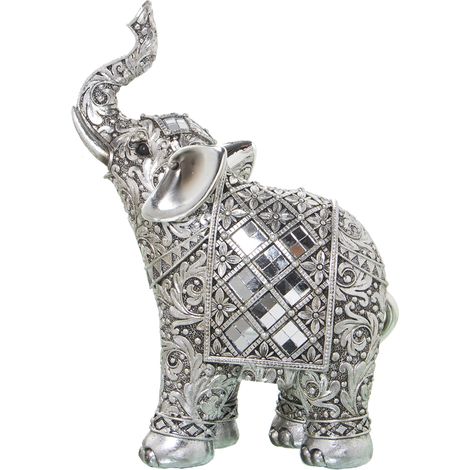 Figurine Résine Éléphant Argenté Avec Miroirs 17X8X23 Cm (1/2)