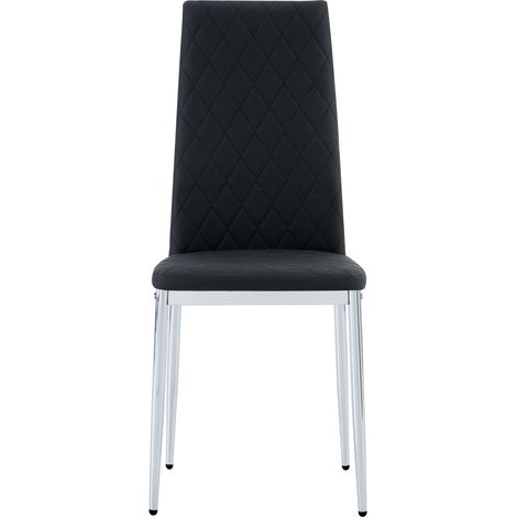 Lot de 4 chaises de salle à manger noires en PU à motif losange avec pieds métalliques chromés (1/5)