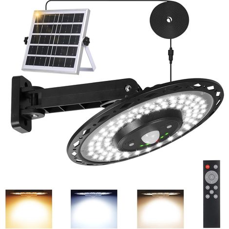 1 Lampe Solaire, 180 LED, Batterie 4400 mAh, Câble 5m, IP65, Détecteur Mouvement, 5 Modes, Jardin Camping (1/5)