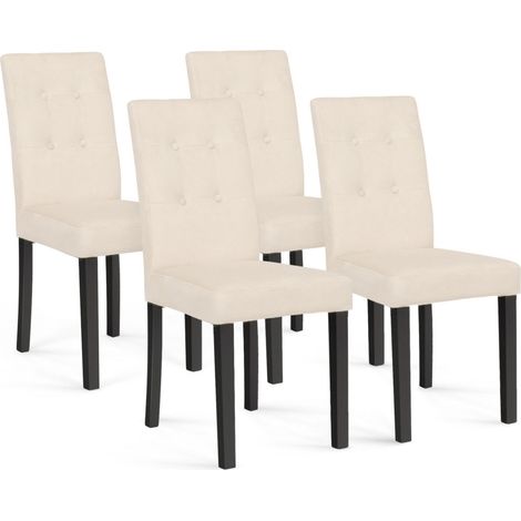 Idmarket – Lot de 4 chaises capitonnées en velours beige – Structure en bois noir – Assise confortable 47 cm – Dossier rembourré pour un confort optimal (1/5)