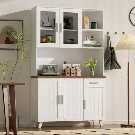 meuble rangement buffet vitrine 114 cm bois blanc OKMYHOME (1/5)