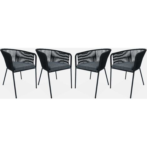 Sillón de jardín de cuerda y acero galvanizado, set de 4