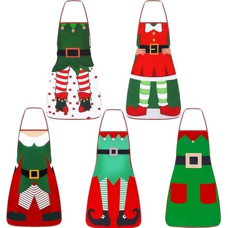 Lot de 5 tabliers de Noël décoratifs avec le Père Noël déguisé en lutin (1/5)
