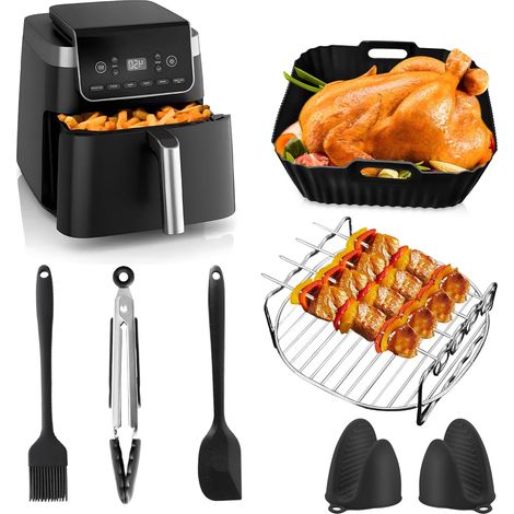 11 Pièces Air Fryer Accessoires for Ninja AF140EU AF180EU PRO 4,7 L/6,2 L, y compris paniers de friteuse à air, grille à griller, gants, brosse à huile, clip alimentaire, spatule