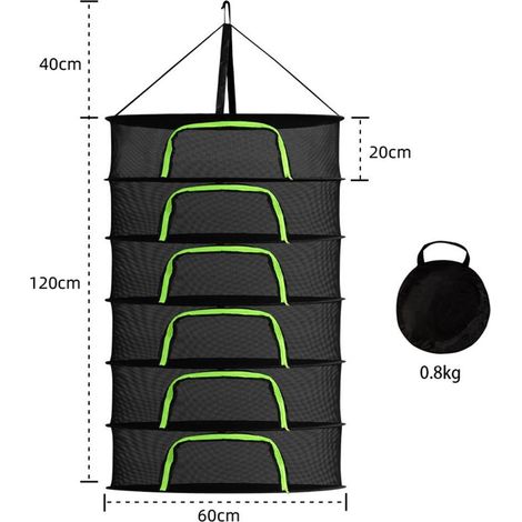 Filet de séchage plantes 2/4/6/8 étages support suspendu pliable maille avec crochets fermeture éclair noir (1/4)