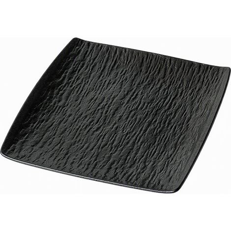 Assiette carrée en céramique effet pierre, teinte noire (1/5)