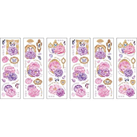 Lot de 6 autocollants floraux vintage PET adhésifs pour album photo, scrapbooking et décoration - Type 3 (1/5)