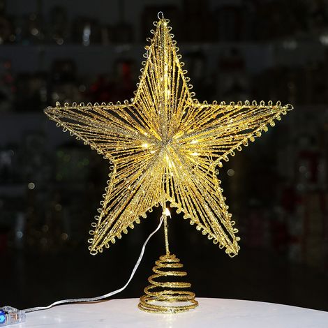 Étoile de Noël pour Sapin, Sommet de Sapin Lumineux à Piles avec Guirlandes et Paillettes, Décor Festif Doré pour Maison et Arbre de Noël (1/2)