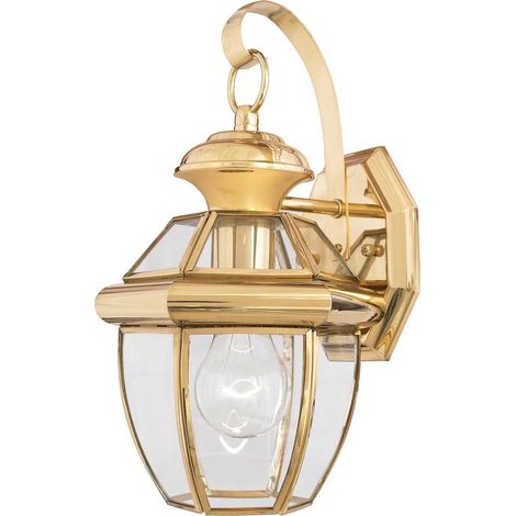 Elstead Newbury - Lanterna da Parete 1 Luce da Esterno Piccola Luce Ottone Lucido IP44, E27 (1/4)
