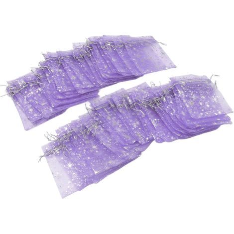 Lot de 50 sacs en maille transparente à cordon, motif étoiles raffiné, parfaits pour les mariages et les églises.