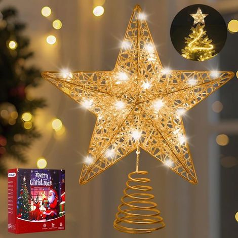 Weihnachtsstern – 25 cm – Roségold – 20 LEDs – Glänzendes Metall – Batteriebetrieb (AA)