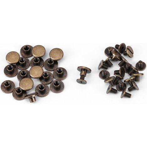 20 viti, dadi, chiodi e rivetti a testa piatta in rame e ottone con cappucci in cuoio (5 mm) -Crezuo
