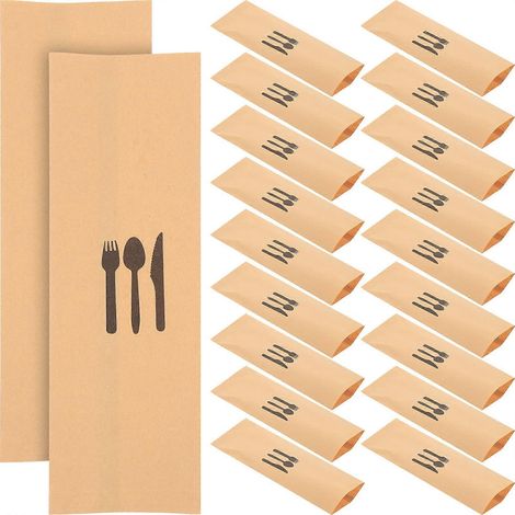 100 pochettes en papier kraft pour couverts et ustensiles de cuisine, idéales pour les fêtes.-22.50X7.50X0.10CM (1/2)