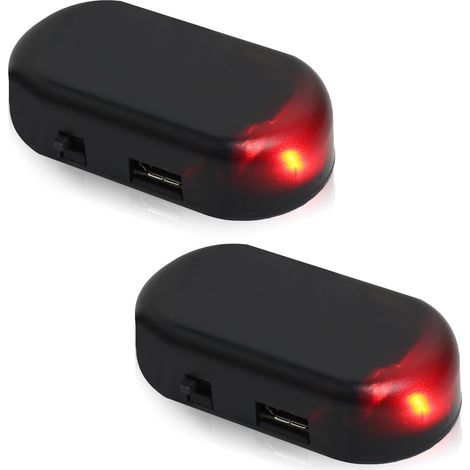 2 Pièces L'alarme Solaire de Voiture Alarme de Voiture Lumière LED Simulé des Lumières D'alarme Solaire Securité Warning Anti-vol Flash Clignotante avec Port USB pour la Plupart des Voitures(Rouge)