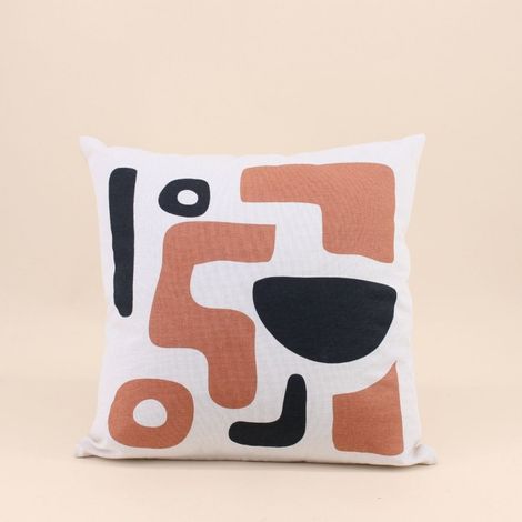 Coussin motifs géométriques noir, terracotta 40cm