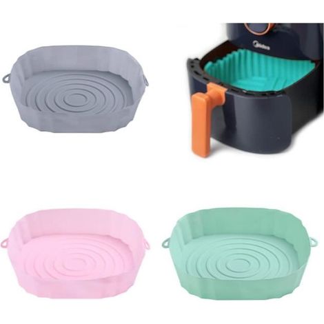 3 Pièces Accessoire Air Fryer, Tapis de Panier de Friteuse, Panier en Silicone Réutilisable, pour Poêles à Air, Fours (1/4)