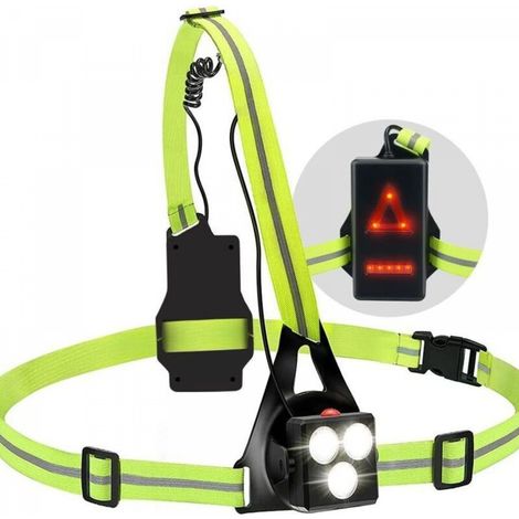 Lampe de course verte, lampe pectorale rechargeable USB pour exercices en extérieur, lampe de vélo, lampe de randonnée et de camping. (1/5)