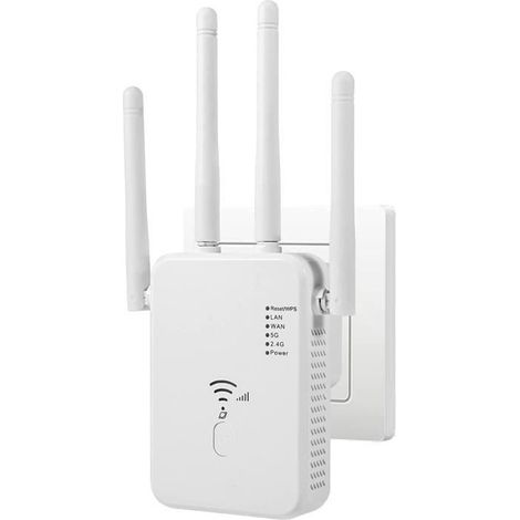 Répéteur WiFi Amplificateur WiFi 1200 Mbit/s Dual Band 2,4 GHz + 5 GHz WiFi Booster avec Mode Répéteur/Point d'accès, 4 Antennes (1/4)