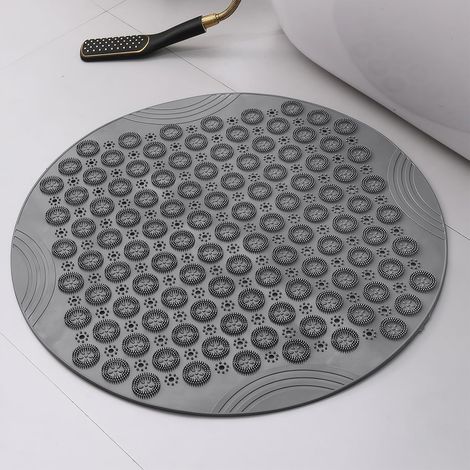 Tappetino antiscivolo per doccia, diametro 55 cm, con ventosa e foro di drenaggio. Adatto per bagni, vasche da bagno e docce. Lavabile in lavatrice e senza BPA (grigio). (1/5)