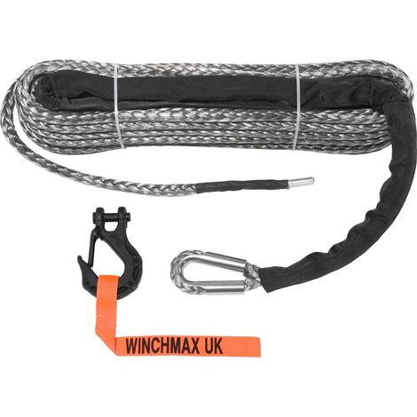 Premium Quality Synthetic Winch Rope 28m x 11mm, Hole Fix. 3/8 Inch Tactical Hook.