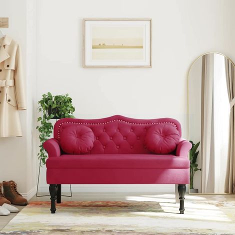 Banc avec 2 coussins 120,5 x 65 x 75 cm en velours rouge bordeaux - PANGIVO (1/5)