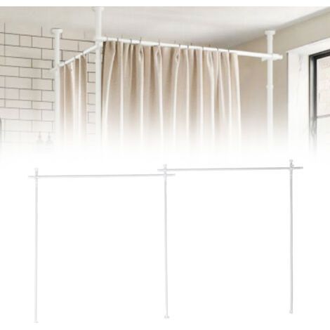 Pair - Tringle à rideau de séparation de pièce en acier au carbone, séparateur mural réglable, Tension du sol au plafond pour cloison d'espace, blanc mat (1/5)