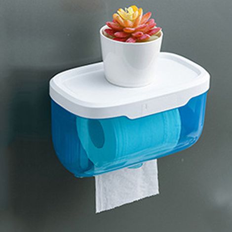 Boîte à papier toilette mural transparente imperméable grand format sans perforation bleue 22x13x13cm avec porte-papier (1/5)