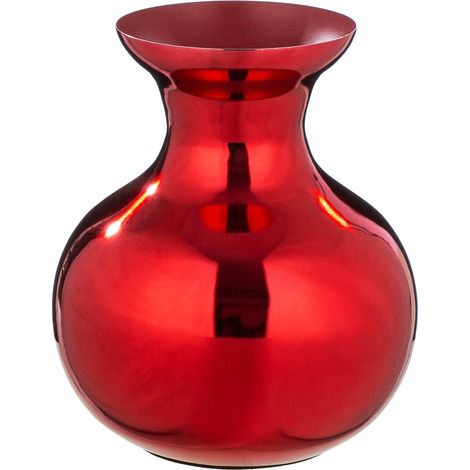 Vase en Fer, bombé, Brillant, Rouge, Hauteur 25 cm x Ø 22 cm (1/3)