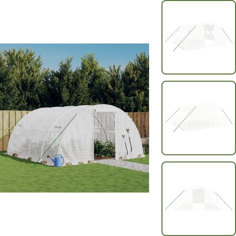 Invernadero 16 m² - vidaXL Invernadero con estructura de acero blanco 16 m² 4x4x2 m - Invernadero con puerta enrollable