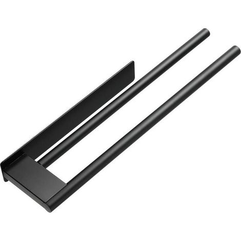 Porte-serviettes double – Noir – Acier inoxydable – Installation sans perçage – Finition peinte