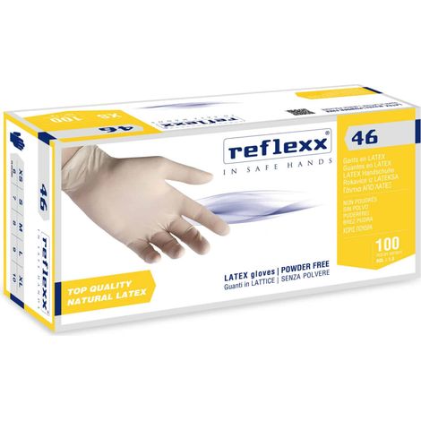 Gants en latex sans poudre chlorée Reflexx R46 5,7 g Cat. 3 Blanc 100 pièces XS