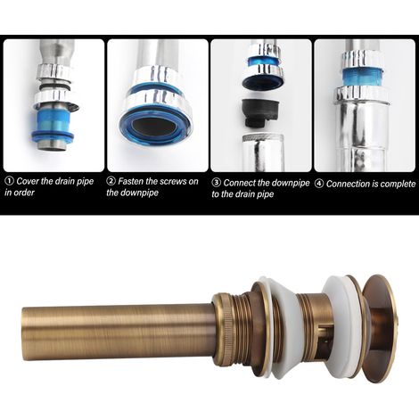 Tapón de desagüe emergente de cobre – estilo antiguo, fácil instalación para fregaderos con rebosadero (1/5)