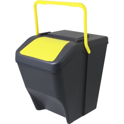 Contenitore rifiuti con manico e coperchio giallo pattumiera da cucina per la raccolta differenziata bidone capiente 25 litri sottolavello (1/4)