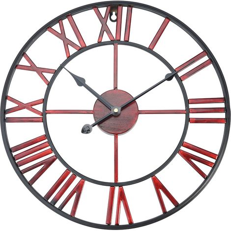 Horloge Murale Ronde en Métal Style Rétromain 40cm Bordeaux Décoration Intérieur (1/5)