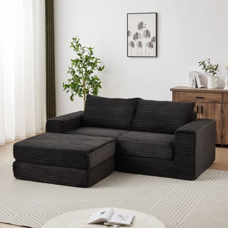 Modulares 2-Sitzer-Schlafsofa aus schwarzem Cord mit 2 Kissen, OKMYHOME (1/5)