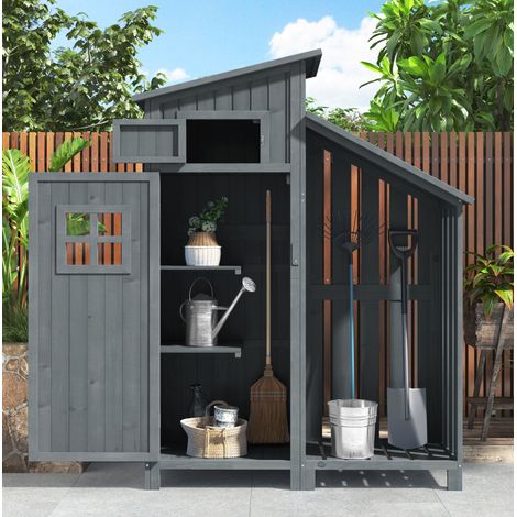 Gartenschrank Geräteschrank Stauraum Massivholz Grau OKMYHOME (1/5)