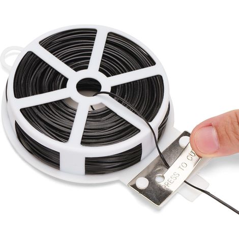 Attaches métalliques noires de 50 m pour plantes grimpantes - Fil de jardinage avec cutter - Attaches torsadées douces pour plantes grimpantes