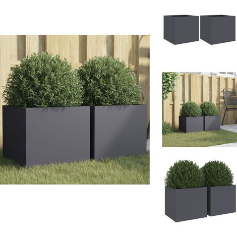 Pflanzkübel 2 Stk. Anthrazit 32x30x29 cm Stahl - Blumentopf - Stahltöpfen - Gartendeko - Balkonpflanzen - Terrasse Bepflanzung (1/5)