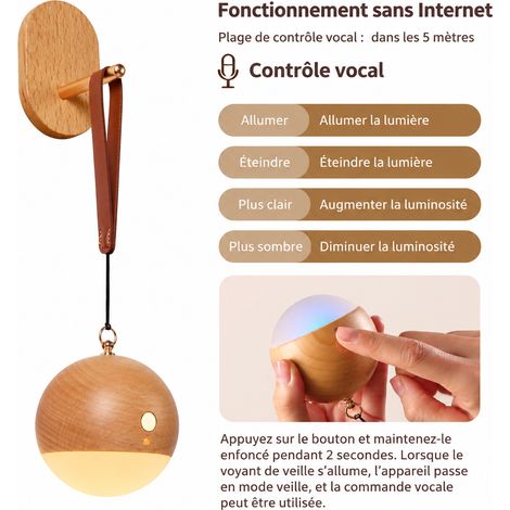 Veilleuse LED bois massif applique murale son USB 1 W couleur hêtre version anglaise 7 × 7 × 18,6 cm 225 g – Livraison gratuite