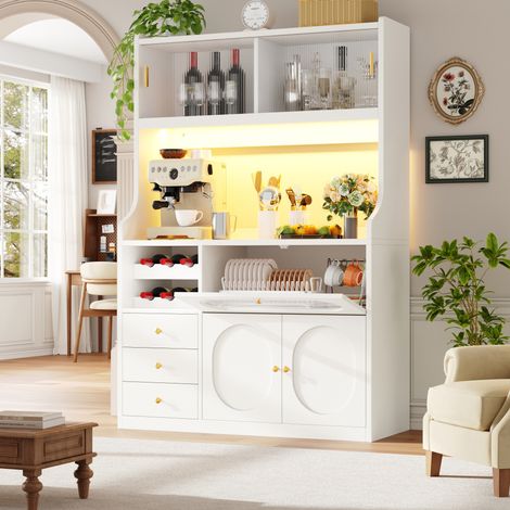 Mueble alto de cocina 120 x 40 x 180 cm con LED RGB y puertas correderas de cristal blanco HAVRYA (1/5)