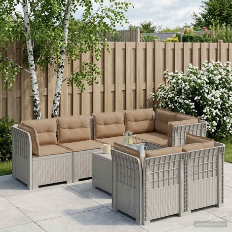 vidaXL Canapé de Jardin 7 Places avec Coussins Look Rattan PP Blanc (1/5)
