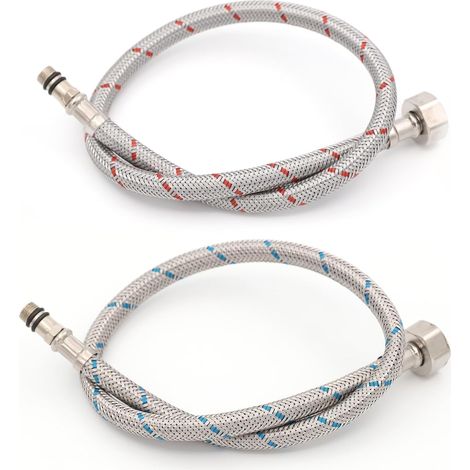 2 Pièces Tuyaux de Raccordement, Flexible Robinet Cuisine, G1/2 X M10 X 60cm Longue Flexible Robinet Connecteurs(Rouge et Bleu)